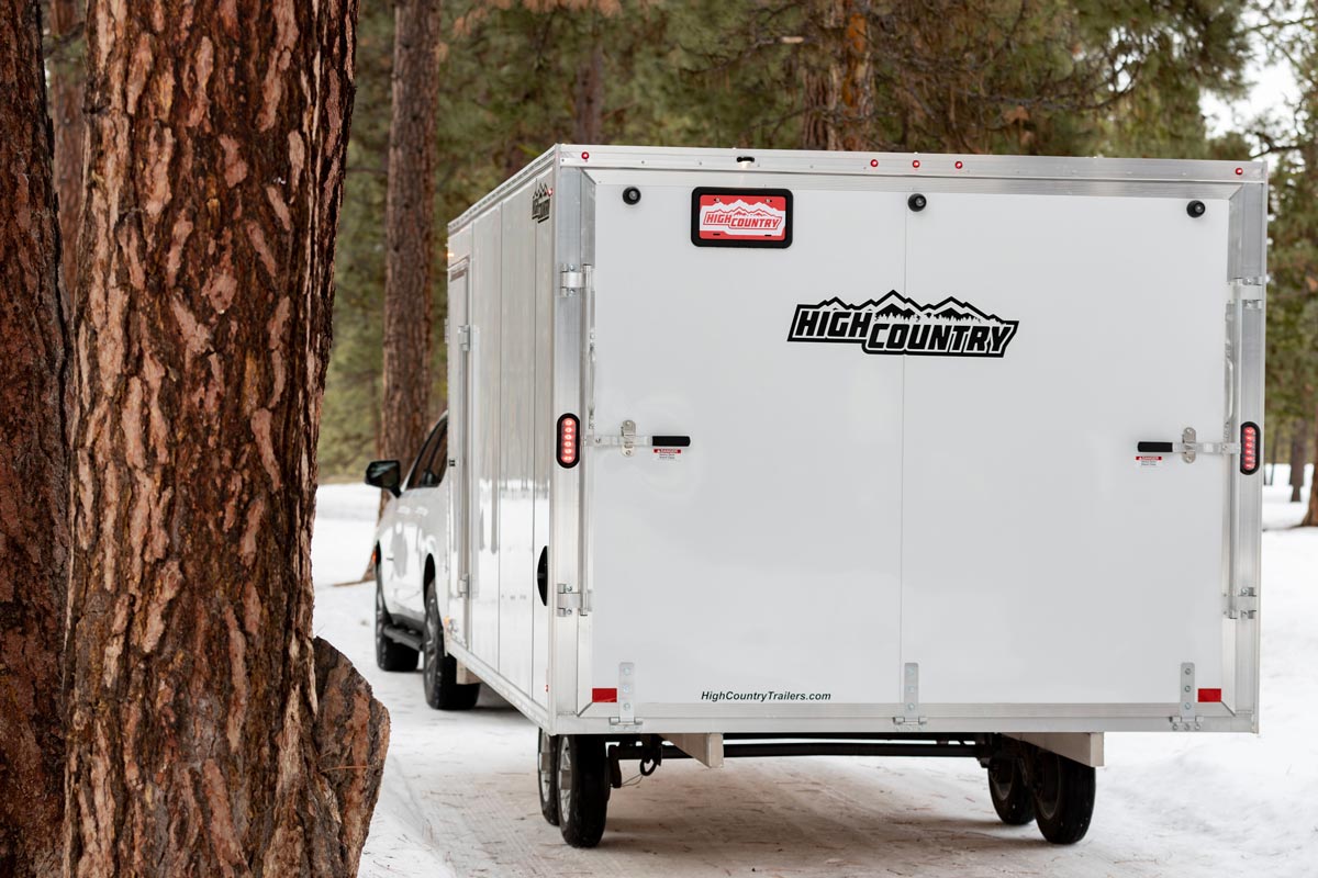 High Country Enclosed Deckover Lite Snow Trailer From Rear